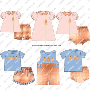 Custom Boutique Kids Clothes Halloween Pumpkin Applique Girls Shorts Set Baby Girl Fall Sibling Clothing