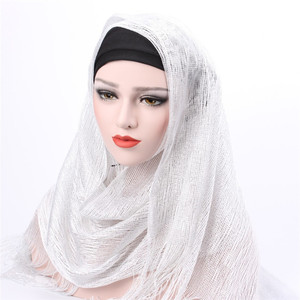 Brillante de seda hijab musulmán de Oriente Medio velo liso de poliéster estilo borla doble uso chal todas las estaciones para mujeres con estilo - Product Image 4