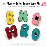 Ensemble de pin's de revers en émail personnalisés avec lettres monstres, badges animaux de dessin animé, broches, mignons souvenirs et cadeaux promotionnels