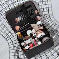 Trousses de maquillage en cuir Saffiano texturé, trousse de toilette de voyage, organiseur de cosmétiques, fermeture éclair étanche, grande capacité, pochette de maquillage