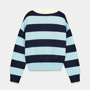 Wholesale <strong>Women</strong> Sweater Sky Blue Navy Stripe Knitwear <strong>Polo</strong> <strong>Neck</strong> <strong>Jumper</strong> Knitted Pullover Top Elegant <strong>Women's</strong> Sweater - Product Image 2