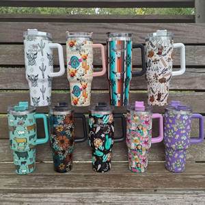 Tazze Termiche <span class=keywords><strong>Western</strong></span> Cow in Acciaio Inox 40 con 9 Colori, Stampa Elegante di Cactus del Far West, Tazze da Viaggio con Manico - Product Image 6