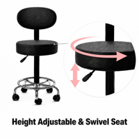 Tabouret médical pivotant réglable en similicuir avec base en alliage, anneau de repose-pieds, vérin à gaz SGS et roulettes silencieuses pour hôpital, laboratoire, esthétique et tatouage
