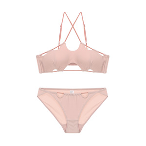 Conjunto de lencería sin costuras con tiras cruzadas, transpirable, ultrafino, sujetador sin tirantes y bragas. - Product Image 3