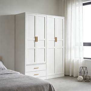 モダンなスチール製4ドアワードローブ（引き出し2つ付き） |   カスタマイズ可能なスチールドアオプション |   160cm幅の調節可能な大容量寝室用家具 - Product Image 1