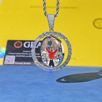 NUOYA 925 Sterling Silver Moissanite Photo Pendentif Double Face Cercle Rotatif Glacé Personnalisé Mémoire Bijoux Cadeau pour Femmes