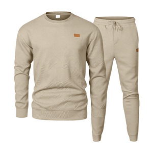 Traje deportivo y de ocio para hombres europeos y americanos Suéter de Jacquard de cuello redondo LOGOTIPO personalizado de dos piezas - Product Image 2