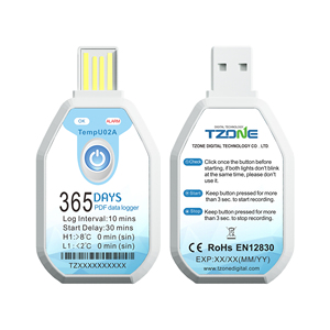 USB/PDF Cold Chain <b>Data</b> <b>Logger</b> For Food Trucks - Single Use TempU02A Advanced Temperature Recorder