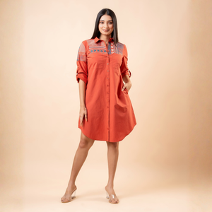 Vestido Camisero Corto Elegante Premium para Mujer, Algodón con Bordado Geométrico, Calidad Boutique - Product Image 5