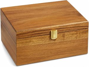 Caja de Madera de Acacia Personalizada, Caja de Recuerdos con Tapas con Bisagras, Bandeja Ajustable, Caja de Almacenamiento de Joyas de Madera - Product Image 1