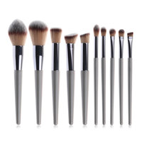 Set Kuas Makeup Dua Warna Berkualitas Tinggi Langsung dari Produsen, Gagang Kayu Abu-abu, Ferrule Perak, Hipoalergenik