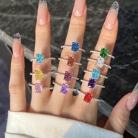 Bague en argent 925 avec zircone cubique 8A taille glace pilée rectangulaire transparente 2 carats, approvisionnement direct usine, pour femme