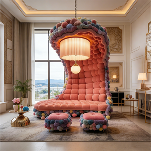 Canapé-lit touffeté coloré à pompons, lit de repos contemporain rembourré, canapé rond élégant et esthétique <span class=keywords><strong>pour</strong></span> studio et hôtel - Product Image 5