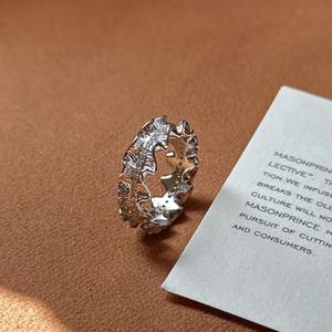 Bague en argent pur S925, bijoux vintage, incrustation de bord de jupe, texture plissée 18K, luxe léger et design simple et doux, niche - Product Image 5