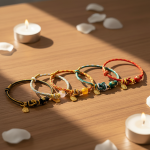 Pulsera de Cuentas Rojas Pequeñas con Cuerda Tejida Unisex, Estilo Viento Nacional, Ágata de Montaña Putuo, <span class=keywords><strong>Cinco</strong></span> Caminos de la Riqueza, Año del Caballo 2026 - Product Image 2