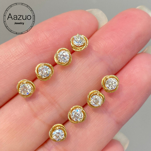 อาซูโอ ไฟน์ จิวเวลรี่ 18K ทองคำแท้สีเหลือง Au750 เพชรธรรมชาติแท้ ทรงบริลเลียนท์คัท 0.30 กะรัต ต่างหูแบบติดหูรูปดอกไม้ขนาดเล็กสุดคลาสสิก ของขวัญ - Product Image 1