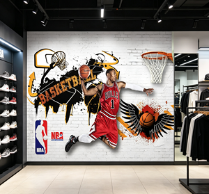 Murale murale 3D personnalisée de basket-ball, art mural de stars de la NBA, <span class=keywords><strong>papier</strong></span> <span class=keywords><strong>peint</strong></span> pour chambre de adolescents, salle de sport, salle d'entraînement, décoration de fond - Product Image 4