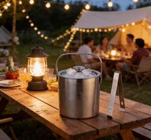 Bira Kovası Buz Küpü Kovası Paslanmaz Çelik Çift Cidarlı Büyük Klasik Parti Buz Kovası Maşa ile - Product Image 4