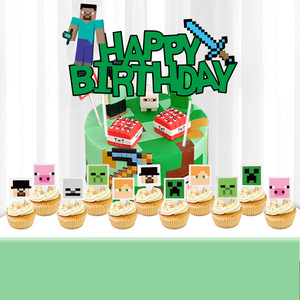 Nouvel ensemble de décorations de fête d'<span class=keywords><strong>anniversaire</strong></span> sur le thème de <span class=keywords><strong>Minecraft</strong></span> en papier écologique : bannière, guirlandes, décorations spirales suspendues, jetables - Product Image 5