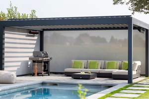 Pergola Bioclimatica da Esterno Autoportante in Alluminio con Porte Scorrevoli in <span class=keywords><strong>Vetro</strong></span> e Tetto a Lamelle Orientabili Gazebo di Grande Durabilità con Trattamento a Pressione Naturale - Product Image 6