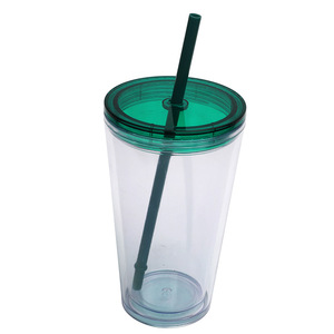 Plastic <b>Straw</b> <b>Cup</b> 16oz Double Walled With <b>Lid</b> <b>And</b> <b>Straw</b> For Travel Solid Color Set Of Three - Product Image 5
