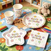 Nouvel ensemble de vaisselle jetable personnalisé Lanweier pour fête d'anniversaire avec assiettes et serviettes
