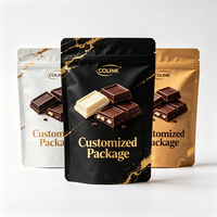 Pochette à fermeture éclair personnalisée en feuille d'or noir pour l'emballage de chocolats artisanaux, de truffes, de fèves de cacao et de confiseries gourmandes