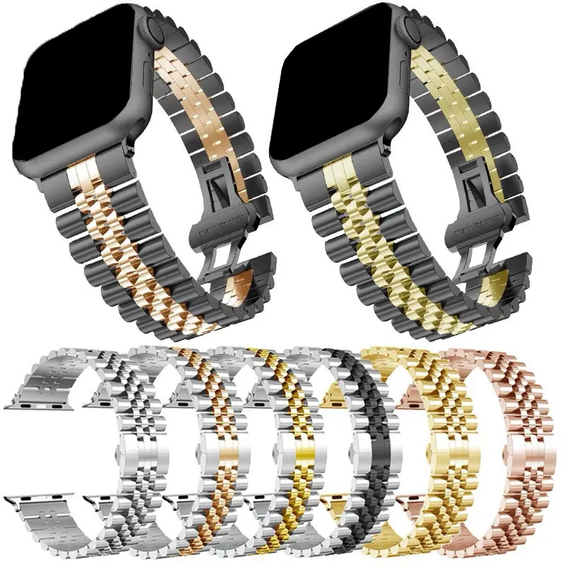 Emas mawar emas 40Mm 44Mm gelang jam pria logam baja nirkarat tali jam tangan I tali jam untuk Apple Iwatch Seri 7 8 9
