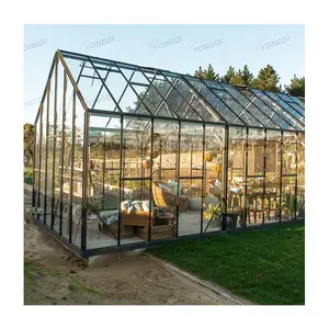 Foshan manufacture customized 10x20 free standing modern victorian slant roof indoor winter cover garden conservatory greenhouse