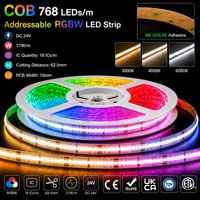 Bande LED COB RGBWIC fiable, adressable, LED RGBW IC WS2814 24V, 768 LED/m, Ruban LED, Bande lumineuse LED