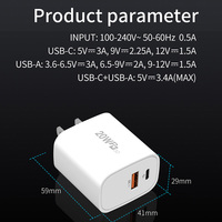 Charger Dinding Pengisi Daya Cepat Tipe C QC3.0 PD 20W USB A+C Colokan US Logo Kustom untuk IPhone17 Android Power Bank Pengisian Cepat