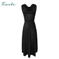 Robe de danse midi sans manches en satin Baili BC032010, col bénitier, taille haute, jupe évasée fendue, costume de ballet pour femmes adultes