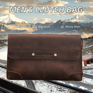 <b>Vintage</b> Crazy Horse Leather Clutch Bag for 7.9 Inch iPad Men's Luxury Multiple Compartments Clutch Large Capacity Polyester - Product Image 2