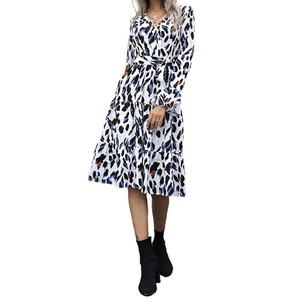 Vestidos Midi de Manga Larga con Estampado de Leopardo, Estilo Otoñal, para Mujer, de Alta Calidad, Personalizados al por Mayor, OEM, Corte en A Natural - Product Image 3