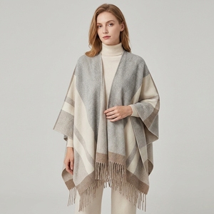 <span class=keywords><strong>Poncho</strong></span> de luxe en laine mérinos pour femme, châle jacquard à chevrons de Mongolie intérieure, châle en laine surdimensionné chaud pour l'hiver, vêtement d'extérieur - Product Image 1