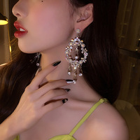 Boucles d'oreilles en rotin exagérées avec strass et gouttelettes d'eau, aiguille en argent, pour femmes, de niche et haut de gamme