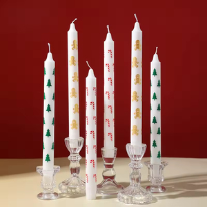 Velas Cónicas de 10 Pulgadas con Estampado Navideño, Estilo Nórdico, de Cera de Soja, sin Llama ni Humo, para Cena, con Diseño de Árbol de Navidad y Bastón de Caramelo - Product Image 1