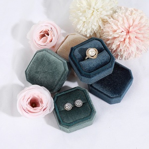 Elegant Personalized Velvet Jewelry <b>Box</b> Green Octagonal Italian Rich Velvet Jewelry case <b>Box</b> <b>Ring</b> Necklace Packaging <b>Box</b> - Product Image 1