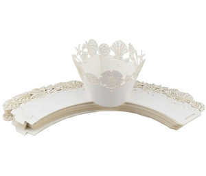 Papier d'emballage pour cupcakes blanc avec motif de coquillages marins et de fleurs en croix pour la décoration de muffins pour les fêtes de mariage - Product Image 6