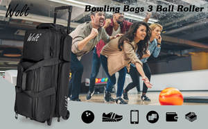 Bolsa <span class=keywords><strong>de</strong></span> Bolos <span class=keywords><strong>de</strong></span> Tela Oxford para 3 Bolas con Ruedas - Portátil para Uso en Interiores, para 3 Bolas y Accesorios - Asa Retráctil Extensible - Product Image 3