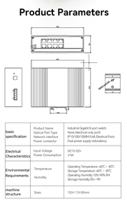 GIANTECH 8-Port Gigabit Industrial <b>Ethernet</b> <b>Switch</b> with Fiber Support for DIN-Rail Mounting - Product Image 3