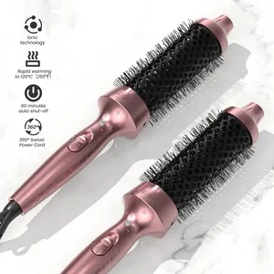 Preço de fábrica 3-em-1 Professional Round Electric Rotating Portable Hot Heat Air Secador de cabelo Escova Straightener Comb Blowout Brush