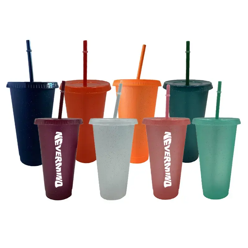 Hot Koop Fashion Kleurrijke Koffie Mok Herbruikbare Sport Travel Cups 24 Oz 710 Ml Plastic Glitter Tumblers Met Stro