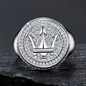 Anillo de Moissanita Redondo Maserati para Hombre, con Certificado GRA, Plata 925, Chapado en Platino, Joyería de Lujo Estilo Hip Hop - Product Image 1