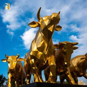 Scultura di <span class=keywords><strong>Mucca</strong></span> in Acciaio Inossidabile con Design Personalizzato a Specchio Geometrico RELONG, Sculture di Animali Rurali per Esterni - Product Image 2