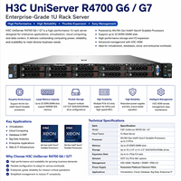 Serveur Rack H3C UniServer R4700 G6 G7 1U Double Socket Intel Xeon DDR5 NVMe PCIe 5.0 pour Centre de Données d'Entreprise et Virtualisation