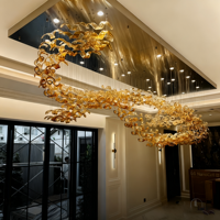Lampe de hall d'hôtel en verre artistique personnalisée, décoration de villa, salon, vague, grand projet, lustre LED pour appartement duplex