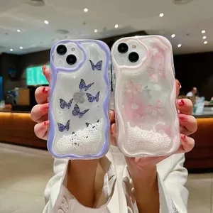 Forros Para Celular Customized Butterfly Quicksand Mobile Phone Cases for iPhone 14 13 12 pro max Cute Mobile Cover