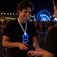 Badge LED lumineux pour fête, badge d'identification lumineux, acrylique avec bord éclairé, gravé, alimenté par piles, pour événements, concerts, personnalisé