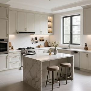 Cuisine sur mesure, style moderne minimaliste européen, îlot central avec comptoir en pierre et tabourets <span class=keywords><strong>de</strong></span> <span class=keywords><strong>bar</strong></span>, grand espace - Product Image 3